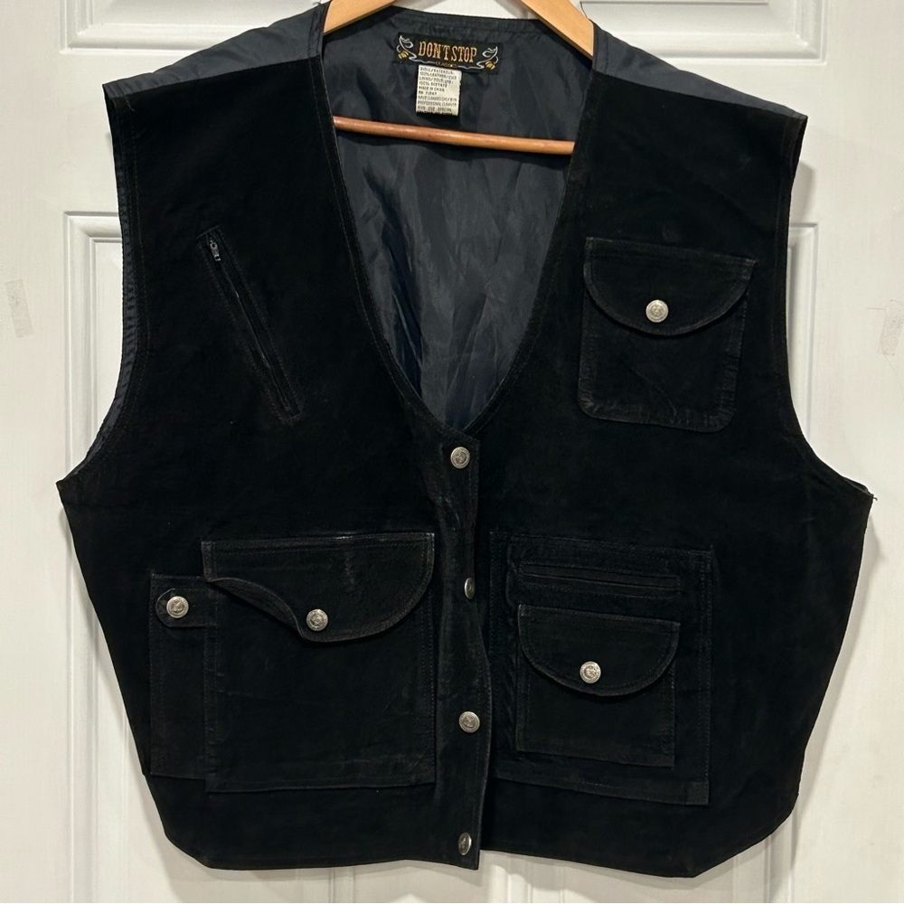 Vintage Men’s Suede Leather Vest Country Western Cowboy Biker, Size Large